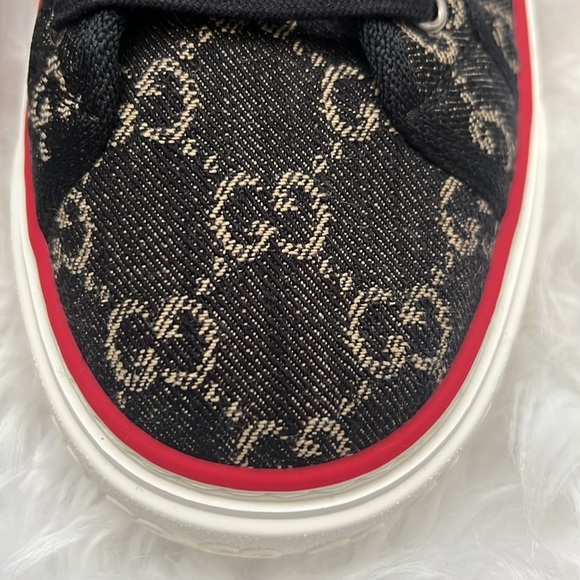 🆕💯% Auth Gucci Mens BLACK JACQUARD DENIM TENNIS 1977 HIGH-TOP SNEAKERS - Picture 14 of 15